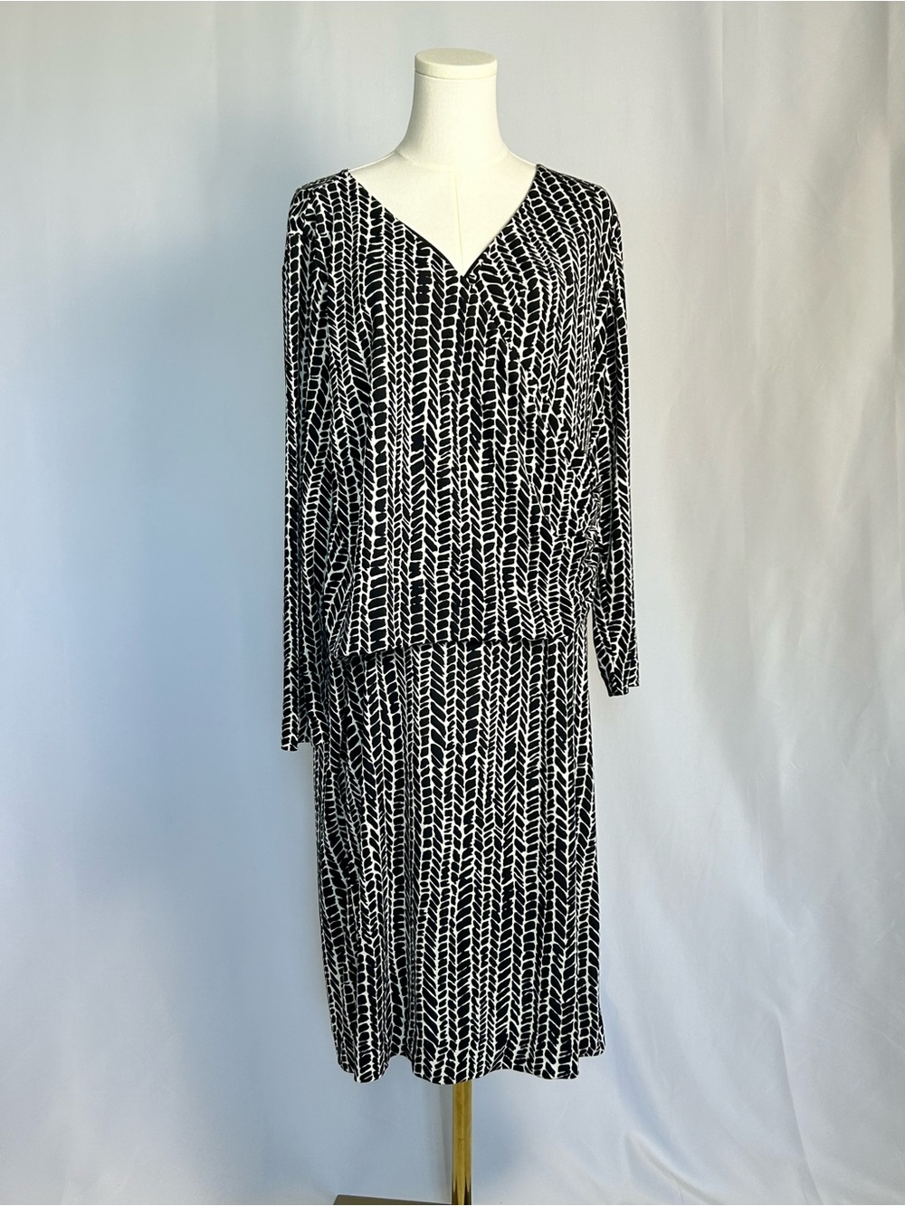 Talbots Black & White Printed Wrap Look V‑Neck Long Sleeve Dress Office Chic 1X